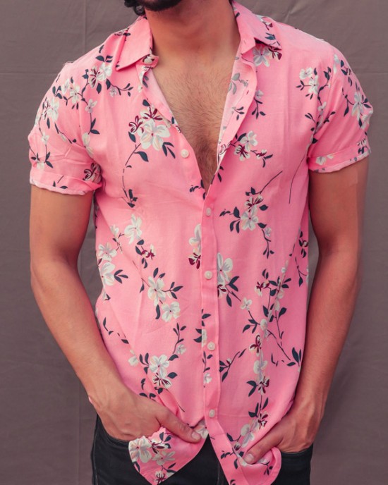 Pink floral men's shirt HF2202-01-02