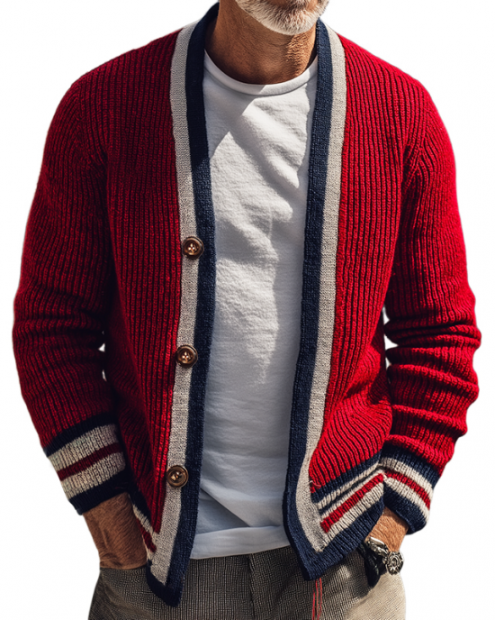 Men's Retro Casual Striped Knit Button Cardigan MTA0527I5TO