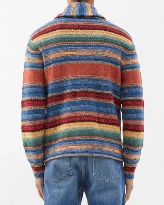 Men's Vintage Rainbow Colorblock Jacquard Lapel Cardigan 50270487Y