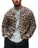 Men's Vintage Leopard Jacquard Colorblock Single Breasted Cardigan 96422693Y
