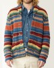 Men's Vintage Rainbow Colorblock Jacquard Lapel Cardigan 50270487Y