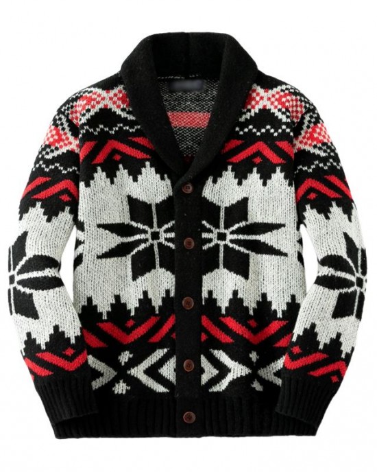 Men's Vintage Christmas Jacquard Lapel Single Breasted Knit Cardigan 66875790M