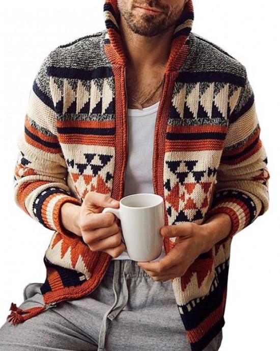 Men's Geometric Zip Cardigan Sweater Jacket 10367556X