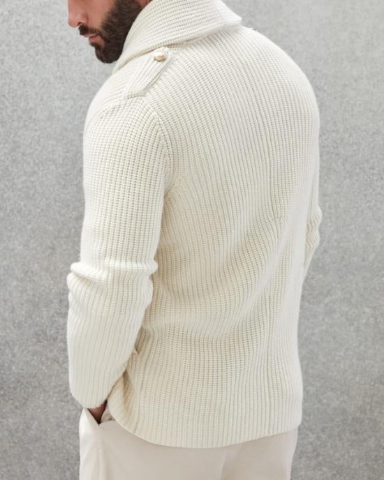 Men's Casual Solid Color Lapel Double Breasted Knitted Cardigan 94737821M