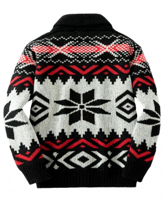 Men's Vintage Christmas Jacquard Lapel Single Breasted Knit Cardigan 66875790M