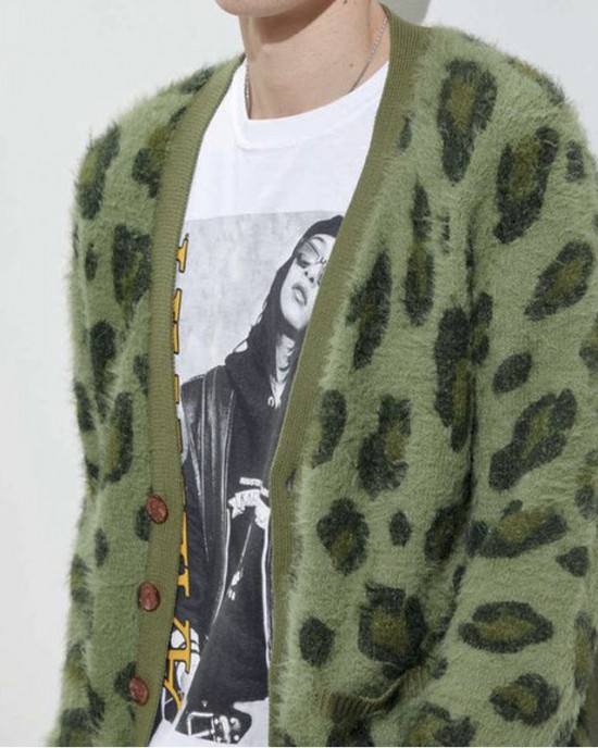 Men's Vintage Leopard V-Neck Single-Breasted Cardigan 03568715Y
