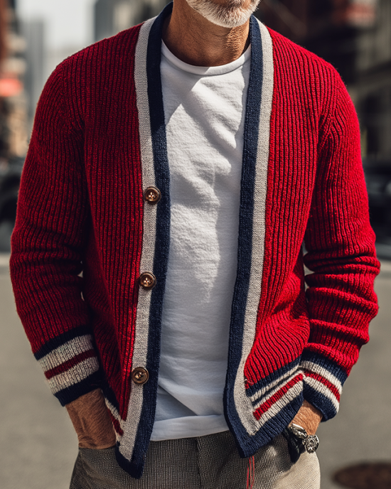 Men's Retro Casual Striped Knit Button Cardigan MTA0527I5TO
